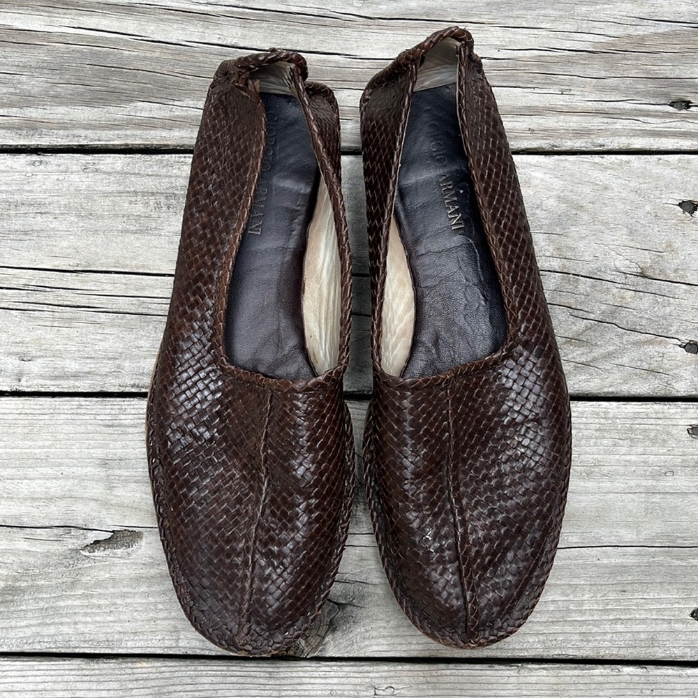 Giorgio Armani Men’s shoes brown woven leather loafer size EU 45 / US 11.5